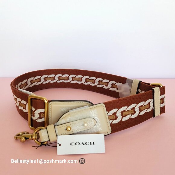 COACH Webbing Strap With Chain Stripe Print and Glovetanned Leather-Ivory multi - Picture 1 of 15